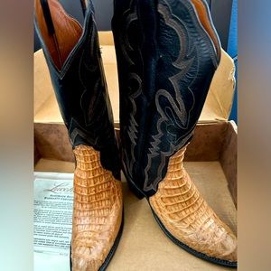 Lucchese 2000 women's bone/black alligator/leather western boots